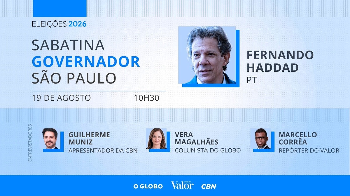 AO VIVO: Fernando Haddad participa de sabatina da CBN, de O Globo e do Valor