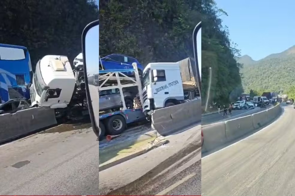 Engavetamento com 10 veículos deixa dois mortos e interdita BR-277 no Paraná