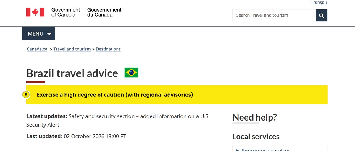 Canadá emite alerta para o Brasil com informações sobre as eleições e cita consulados dos EUA