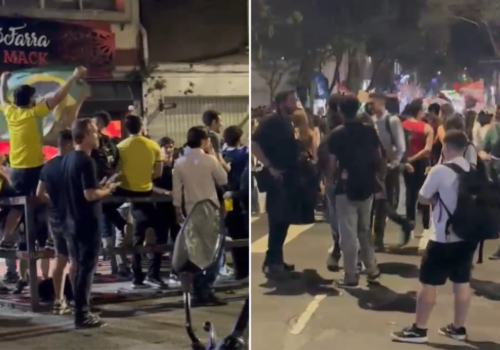 PM interdita Rua Maria Antônia, em SP, após apoiadores de Lula e Flávio Bolsonaro trocarem xingamentos em atos
