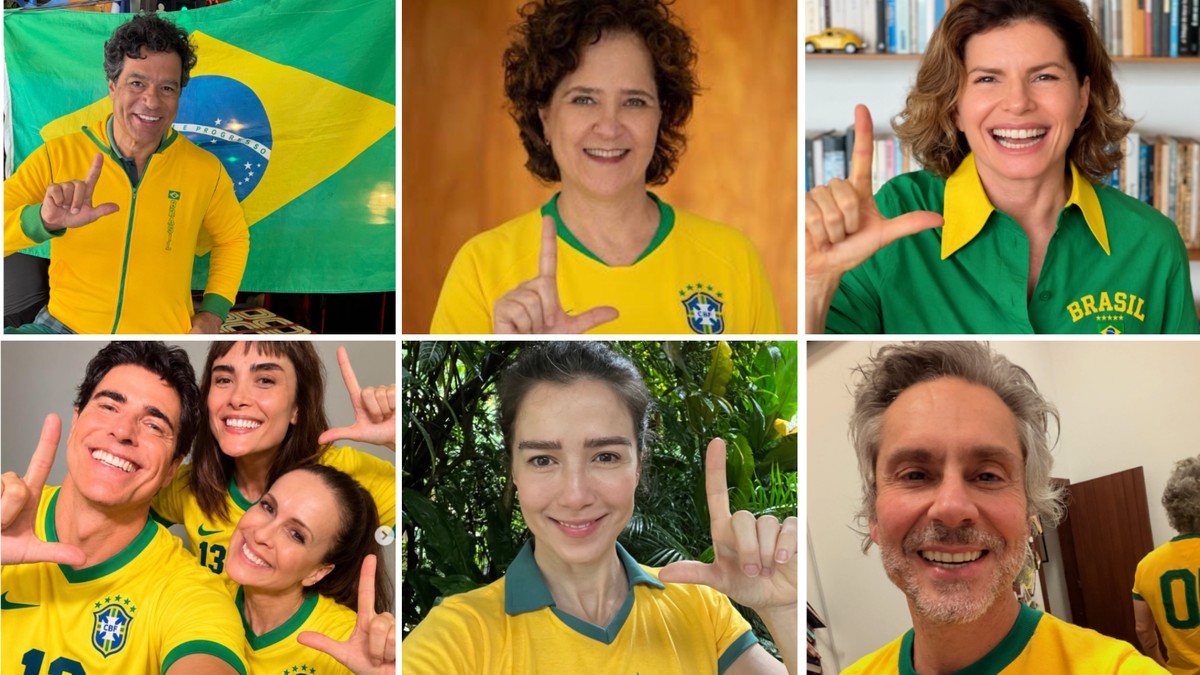 Eleitores fazem ação nas redes usando camisa da seleção brasileira e gesto de Lula